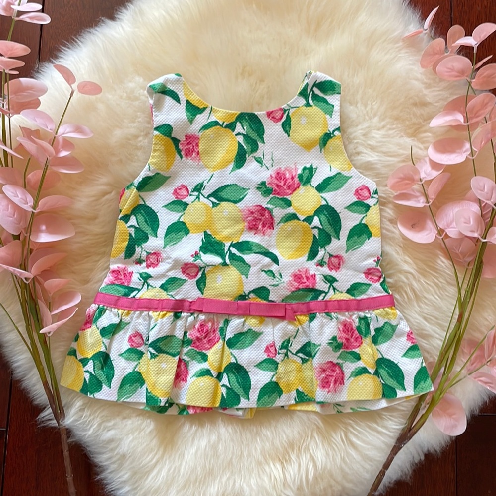 EUC Janie and Jack lemon yellow citrus Capri girls blouse size 3! 🍋